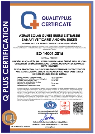 ISO 14001 Çevre Yönetim Sistemi Sertifikası — Azimut Solar Enerji